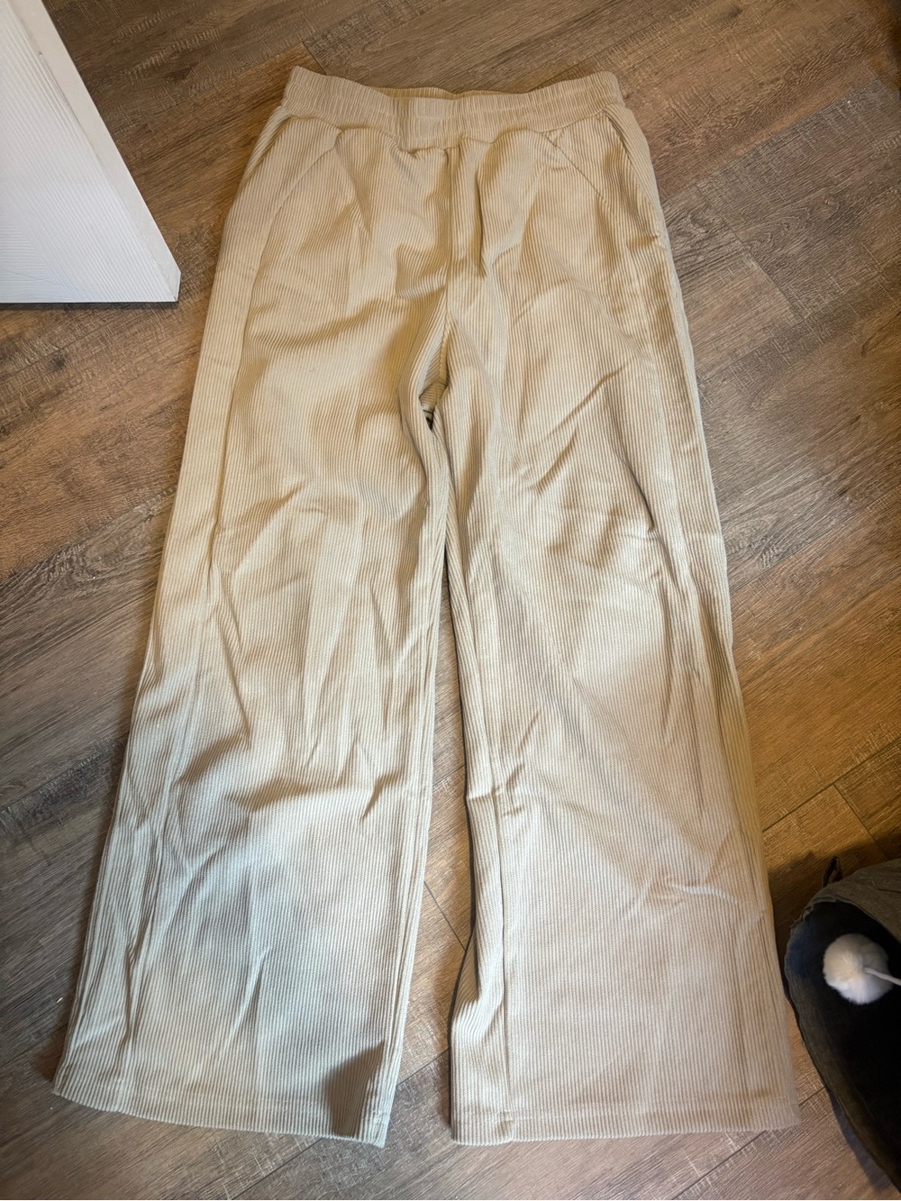 Wide-Leg Corduroy SweatPants in Light Beige